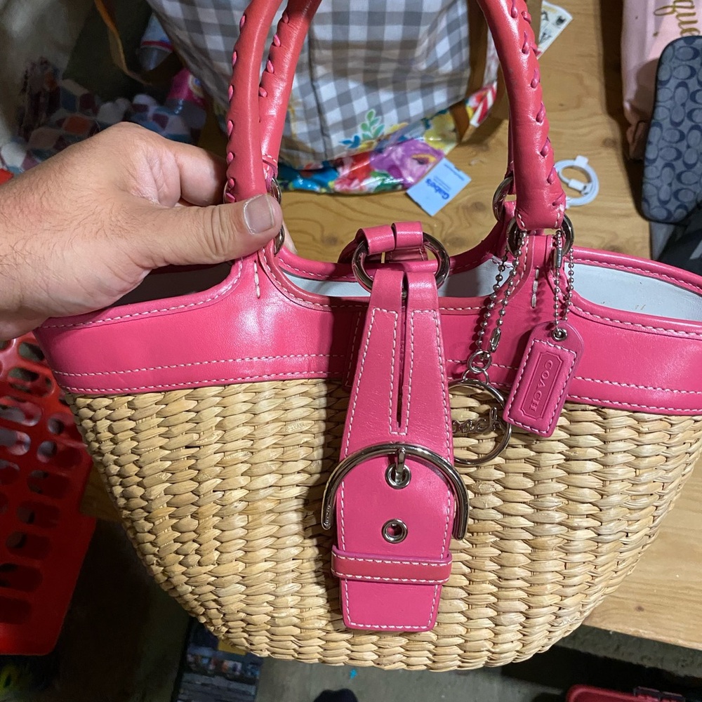 Coach Pink and Tan Totes with Leather and Woven Design